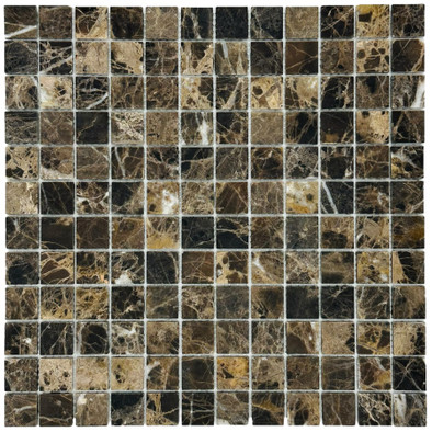 Мозаика Marble Mosaic Emperador dark Mat камень 30х30 см матовая чип 23х23 мм, коричневый, темно-коричневый