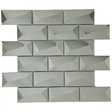 Мозаика Marble Mosaic Brick Metal нержавеющая сталь 30х30 см 3D чип 48х98 мм, серебро-silver