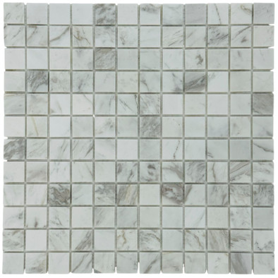 Мозаика Marble Mosaic Volakas white Mat камень 30х30 см матовая чип 23х23 мм, серый, белый