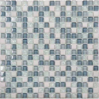 Мозаика No-230 стекло камень 30.5х30.5 см глянцевая чип 15х15 мм, бирюзовый, голубой