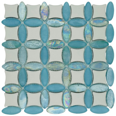 Мозаика Marble Mosaic Sichis Aqua стекло+керамика 28.8х28.8 см полированная, белый, голубой