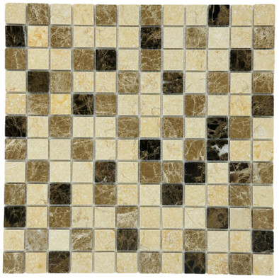 Мозаика Marble Mosaic Mix stone 1 Pol камень 30х30 см полированная чип 23х23 мм, бежевый, коричневый, черный