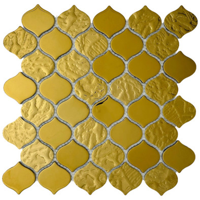 Мозаика Marble Mosaic Arabesco Gold стекло 27.5х28 см глянцевая чип 52x52 мм, золотой-oro-gold