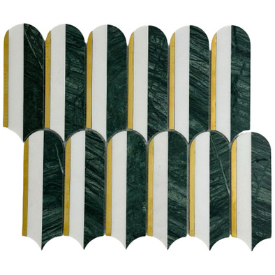 Мозаика Marble Mosaic Piano green Pol камень 25.5х29.8 см полированная чип 48x157 мм, белый, зеленый, золотой