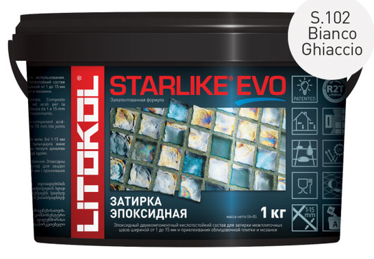 Затирка для плитки эпоксидная Litokol двухкомпонентный состав Starlike Evo S.102 Bianco Ghiaccio 1 кг 485120002