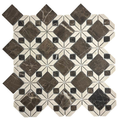 Мозаика Marble Mosaic Caesar мрамор 32.4х32.4 см полированная белый, коричневый