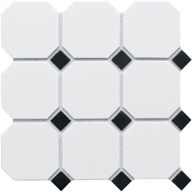 Мозаика Керамическая Octagon big White/Black Matt (CLA006) 300х300х6
