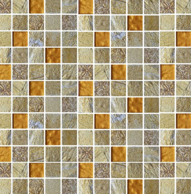 Мозаика Orion-10 стекло+мрамор+камень 30х30 см глянцевая, матовая чип 23х23 мм, бежевый, золотой
