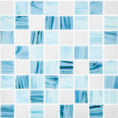 Мозаика Imagine Lab Bora Bora L стекло 30.4х30.4 см глянцевая чип 36x36 мм, бело-голубая