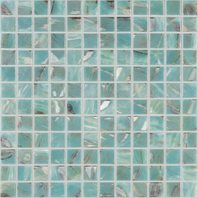 Мозаика Oasis Turquoise №7103 (на сетке) стекло 31.7х31.7 см Vidrepur глянцевая чип 25х25 мм, зеленый, коричневый С0006239
