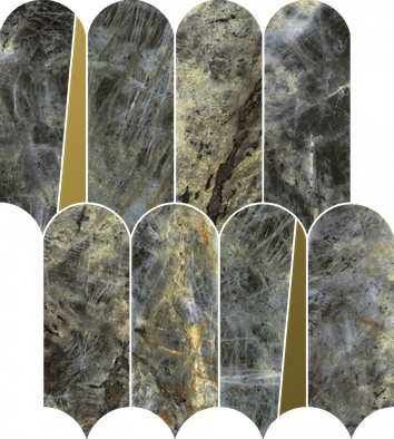 Мозаика Stellaris Madagascar Dark Mosaico Elegant керамогранит 32.5х36.1 см Italon полированная, зеленый, золотой-oro-gold, серый, черный 620110000237