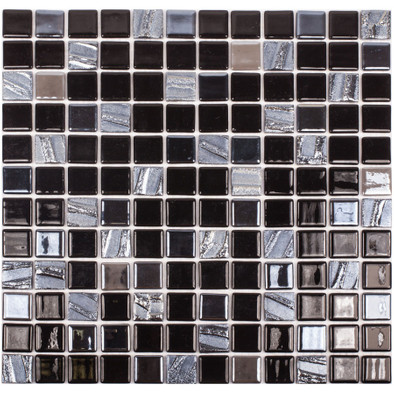 Мозаика Astra Black Черный (на ПУ сцепке) стекло 31.7х31.7 см Vidrepur глянцевая чип 2.5x2.5 мм, бежевый, коричневый, серый, черный С0005553