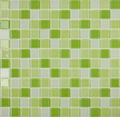 Мозаика S-451 стекло 31.8х31.8 см глянцевая чип 25х25 мм, белый, зеленый