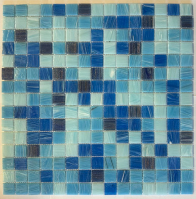 Мозаика Pixmosaic PIX 137 из стекла, чип 20x20 мм, бумага 316х316х4 мм глянцевая голубой, синий, черный
