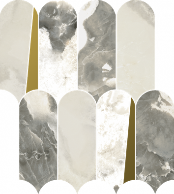 Мозаика Stellaris Dover Light Mosaico Elegant керамогранит 32.5х36.1 см Italon полированная, белый, золотой-oro-gold, серый 620110000236