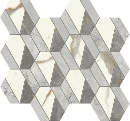 Мозаика Marvel Mosaico Hive Hex Lappato 37,2x32,2 керамогранит лаппатированная белый, серый AF8Q