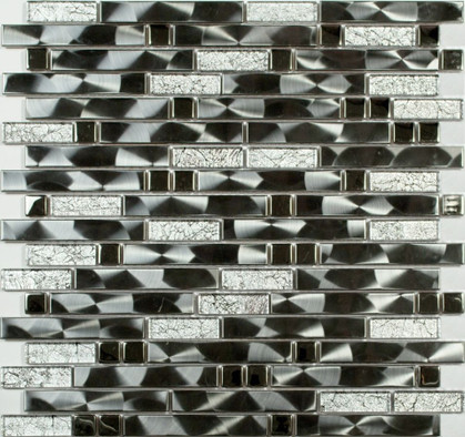 Мозаика MS-606 стекло+металл 29.8х30.5 см глянцевая, серый, черный