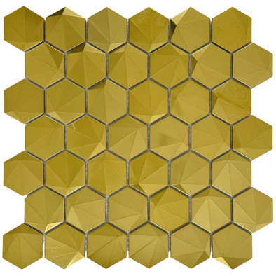 Мозаика Marble Mosaic Multishapes Hex нержавеющая сталь 30.5х30.5 см 3D чип 48х48 мм, золотой-oro-gold