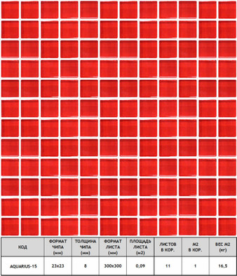 Мозаика Aquarius-15 стекло 30х30 см прозрачная чип 23х23 мм, красный