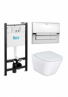 Комплект Roca The Gap 893104100 подвесной,безободковый унитаз с крышкой-сиденьем микролифт, инсталляция и кнопкой смыва