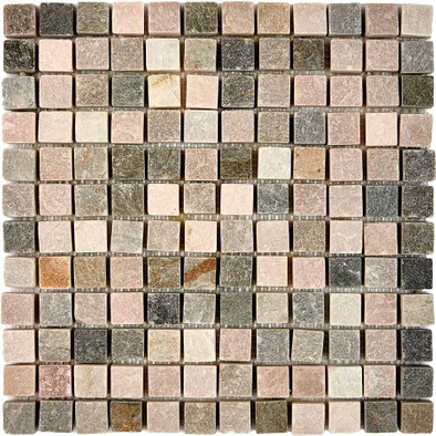 Мозаика из сланца Slate Grey PIX301, чип 23х23 мм, сетка 305х305 мм природная, бежевый, серый