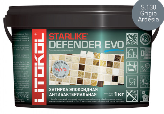 Затирка для плитки эпоксидная Litokol антибактериальная двухкомпонентная Starlike Defender Evo S.130 Grigio Ardesia 1 кг 485600002 фото Затирка для плитки эпоксидная Litokol антибактериальная двухкомпонентная Starlike Defender Evo S.130 Grigio Ardesia 1 кг 485600002