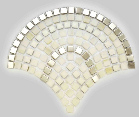 Мозаика Andromeda-4 веер мрамор+металл 30х25 см матовая, глянцевая чип 15х15 мм, белый