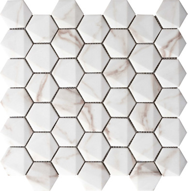Мозаика Hexagonal Calacata керамогранит 34.6х30 см под мрамор 69HE-CA фото Мозаика Hexagonal Calacata керамогранит 34.6х30 см под мрамор 69HE-CA