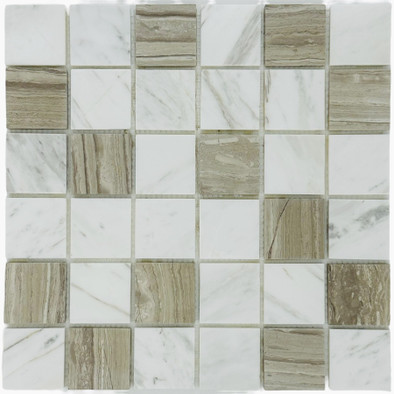 Мозаика Marble Mosaic Mix stone 2 Mat камень 30.5х30.5 см матовая чип 48х48 мм, серый, коричневый, белый