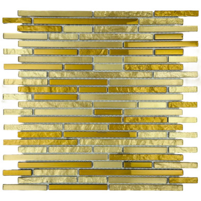 Мозаика Marble Mosaic Golden Stripes стекло 30х30 см глянцевая чип 10x98 мм, золотой-oro-gold