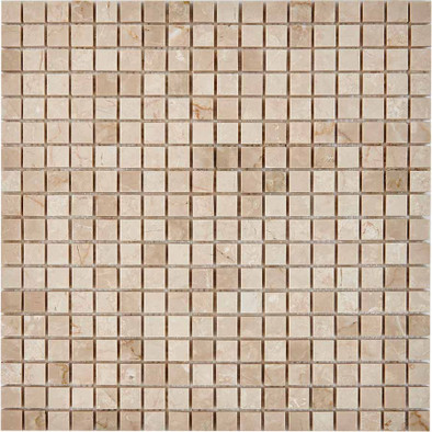 Мозаика из мрамора Cream Marfil PIX231, чип 15x15 мм, сетка 305х305x4 мм глянцевая, бежевый