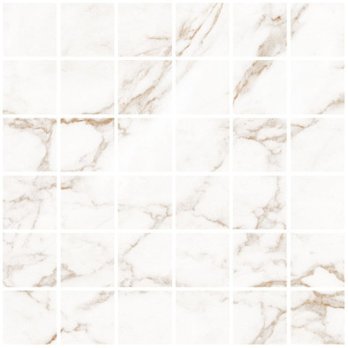 Мозаика Blanc Statuario Gold Mosaic Soft 30x30 керамогранит Living Ceramics матовая чип 55х55 мм, бежевый, белый LV10638