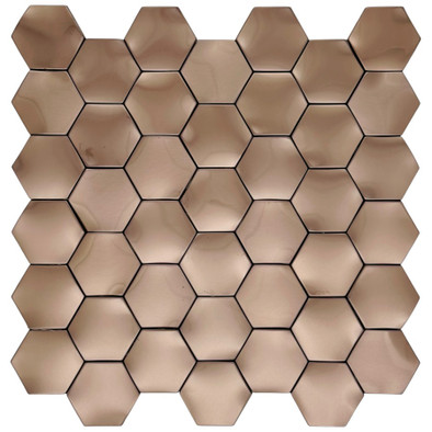 Мозаика Marble Mosaic Hexagon Web Cooper 3D нержавеющая сталь 29х30.5 см чип 48х48 мм, медь