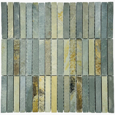 Мозаика Marble Mosaic Slate Ginger сланец 30х30 см чип 15x98 мм, серый, коричневый, бежевый