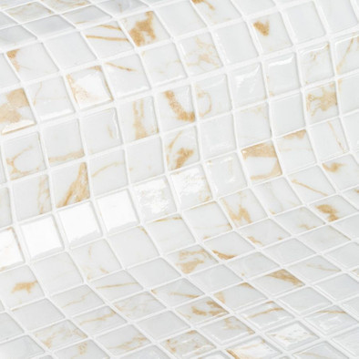Мозаика Ezarri Quartz стекло 31.3х49.5 см глянцевая чип 25х25 мм, бежевый, белый