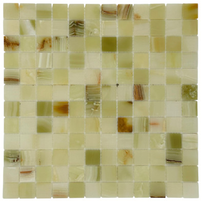 Мозаика Marble Mosaic Onyx green Pol камень 30х30 см полированная чип 23х23 мм, бежевый, зеленый