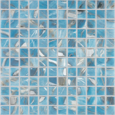 Мозаика Oasis Blue №7102 (на сетке) стекло 31.7х31.7 см Vidrepur глянцевая чип 25х25 мм, голубой, серый С0006238