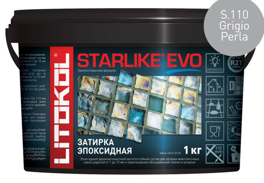 Затирка для плитки эпоксидная Litokol двухкомпонентный состав Starlike Evo S.110 Grigio Perla 1 кг 485140002 фото Затирка для плитки эпоксидная Litokol двухкомпонентный состав Starlike Evo S.110 Grigio Perla 1 кг 485140002