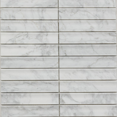 Мозаика Pixmosaic PIX 341 Bianco Carrara, Concave, чип 30х151 мм, сетка 305х318х12 мм, матовая мрамор серый