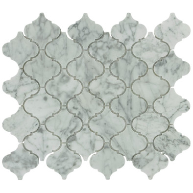 Мозаика Marble Mosaic Arabesco Carrara Bianco Pol камень 27.8х32.5 см полированная чип 68х68 мм, серый, белый