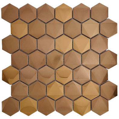Мозаика Marble Mosaic Hexagon Mix Cooper нержавеющая сталь 30х30 см 3D чип 48х48 мм, медь