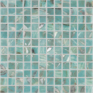 Мозаика Oasis Turquoise №7103 (на сетке) стекло 31.7х31.7 см Vidrepur глянцевая чип 25х25 мм, зеленый, коричневый С0006239
