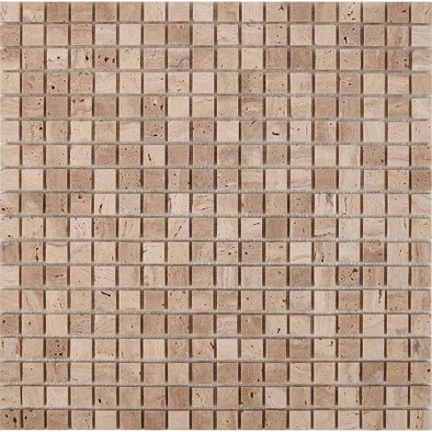 Мозаика из травертина Travertine PIX259, чип 15х15 мм, сетка 300х300х4 мм матовая, бежевый