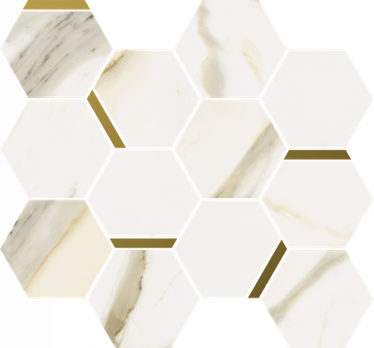Мозаика Stellaris Calacatta Gold Mosaico Chic керамогранит 28.3х32.8 см Italon матовая, бежевый, белый, золотой-oro-gold 620110000221