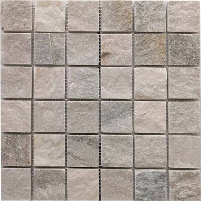 Мозаика из сланца Slate Grey PIX302, чип 48х48 мм, сетка 305х305 мм природная, бежевый, серый