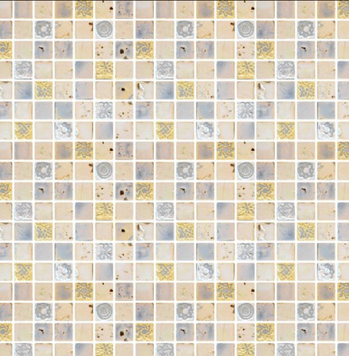 Мозаика Orion-20 мрамор+камень 30х30 см матовая чип 15х15 мм, бежевый, голубой