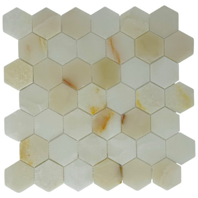 Мозаика Marble Mosaic Hexagon Onyx White Pol камень 30х30 см полированная чип 48х48 мм, белый, бежевый