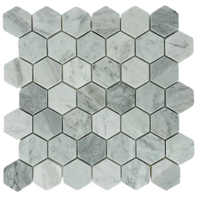 Мозаика Marble Mosaic Hexagon Carrara Bianco Pol камень 29.8х30.5 см полированная чип 48х48 мм, серый, белый